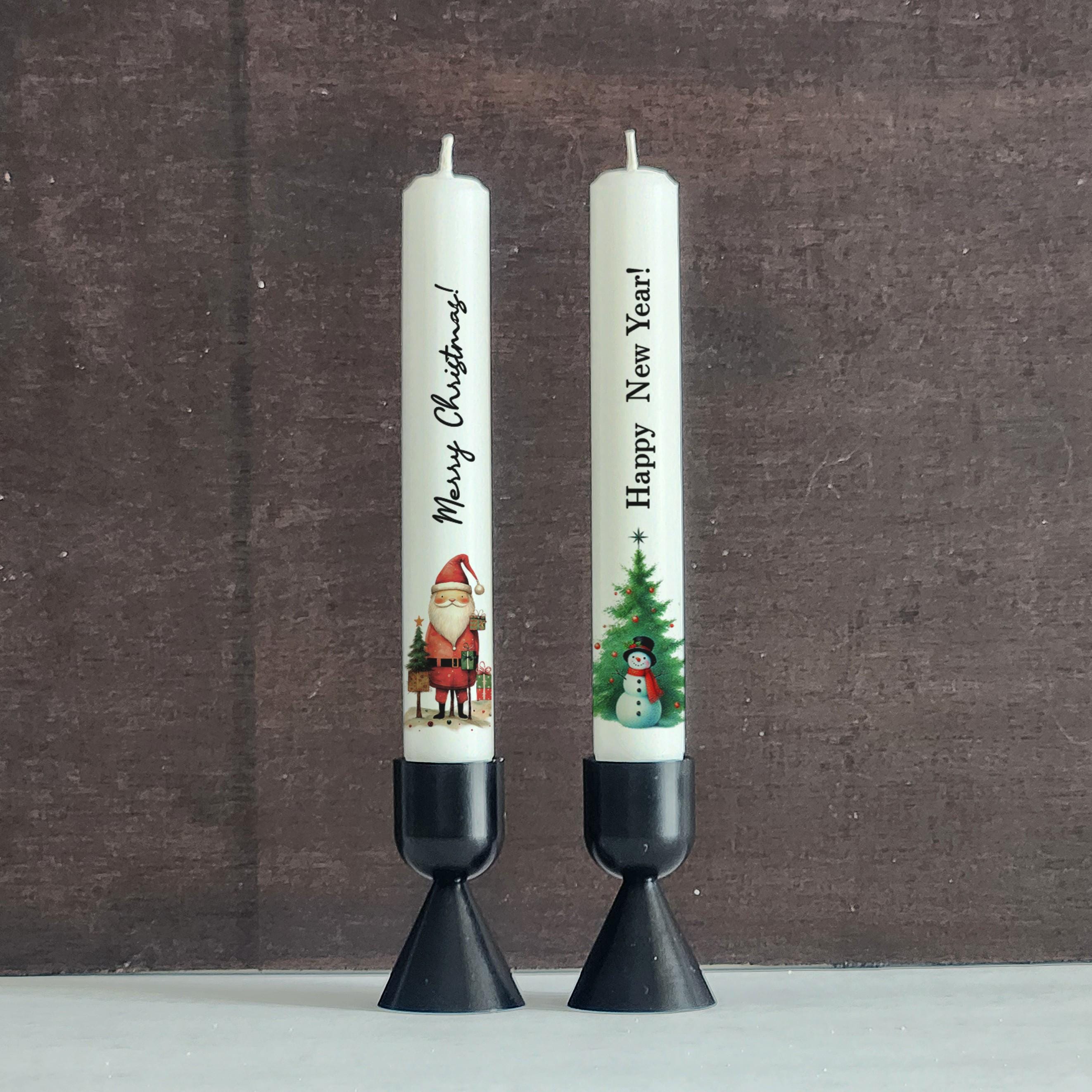 Christmas Taper Candle Set: Santa & New Year Tree Design