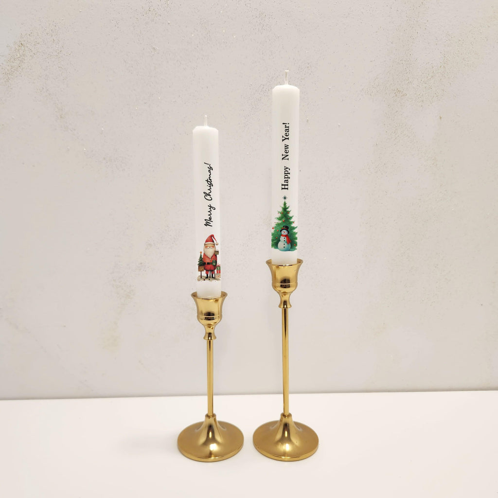Christmas Taper Candle Set: Santa & New Year Tree Design