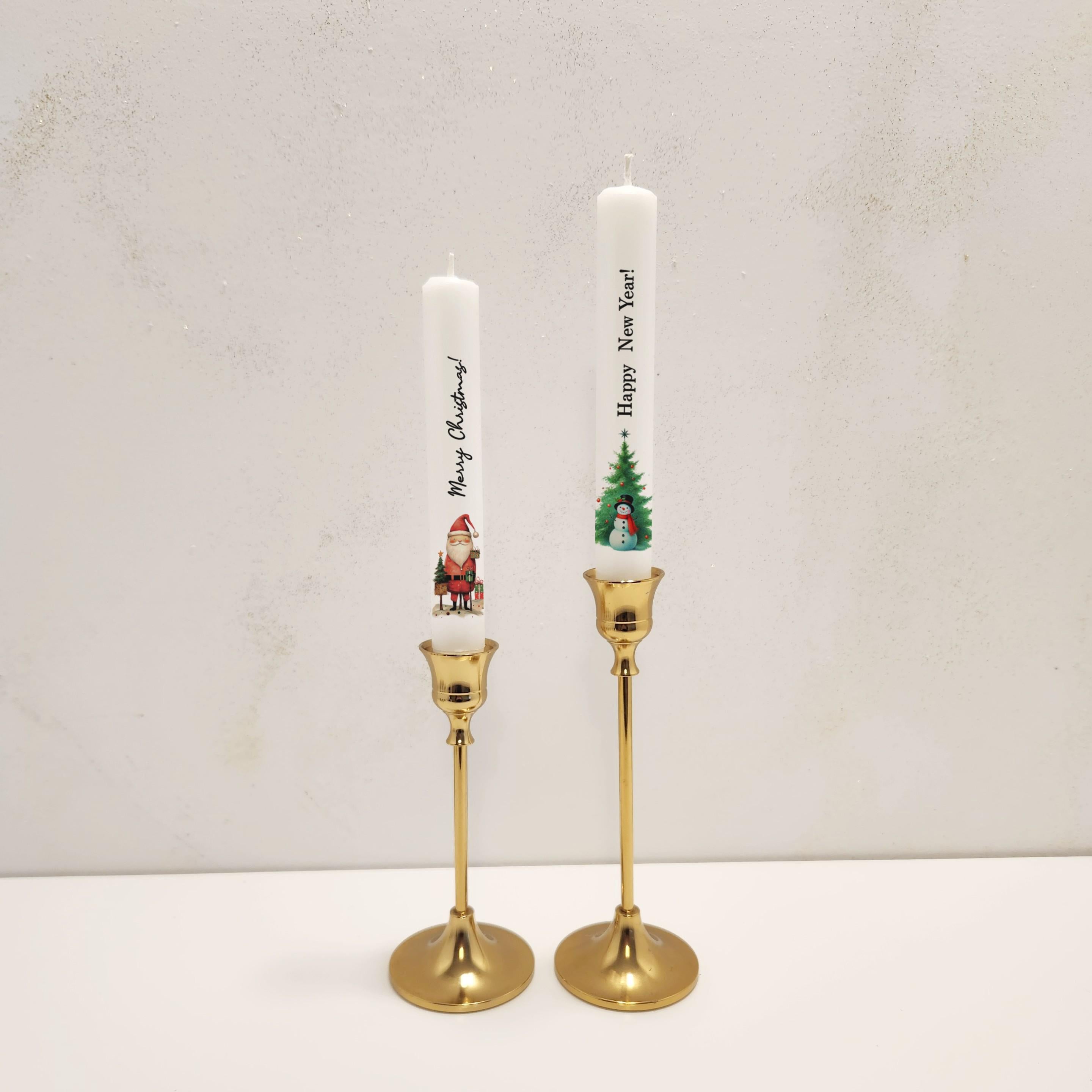Christmas Taper Candle Set: Santa & New Year Tree Design