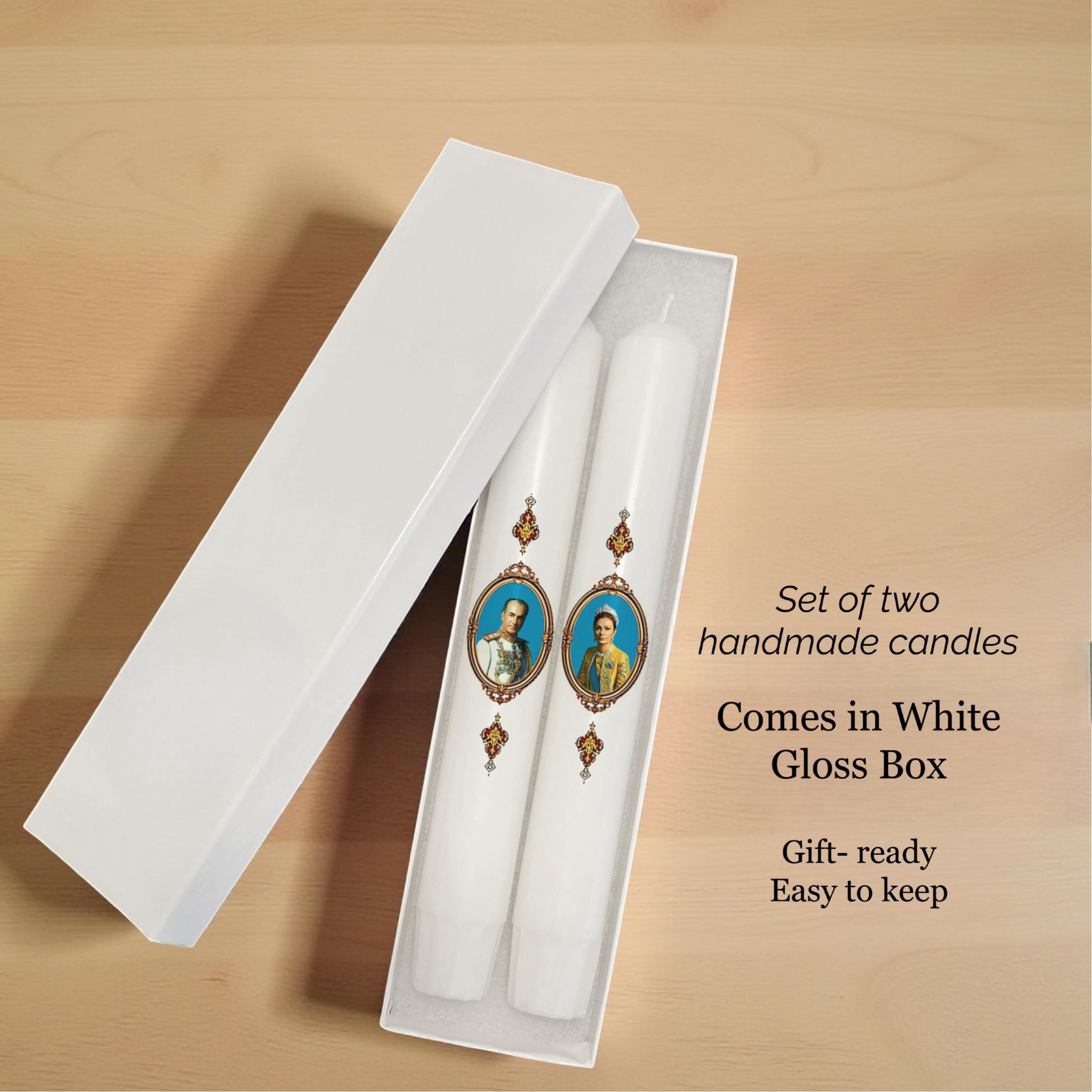 Persian Nowruz candle set- Royal Portrait Mohammad Reza Shah & Farah Pahlavi Tribute