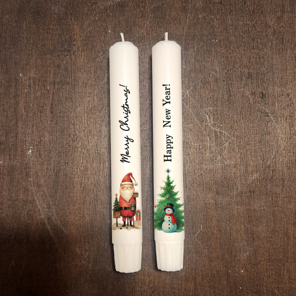 Christmas Taper Candle Set: Santa & New Year Tree Design