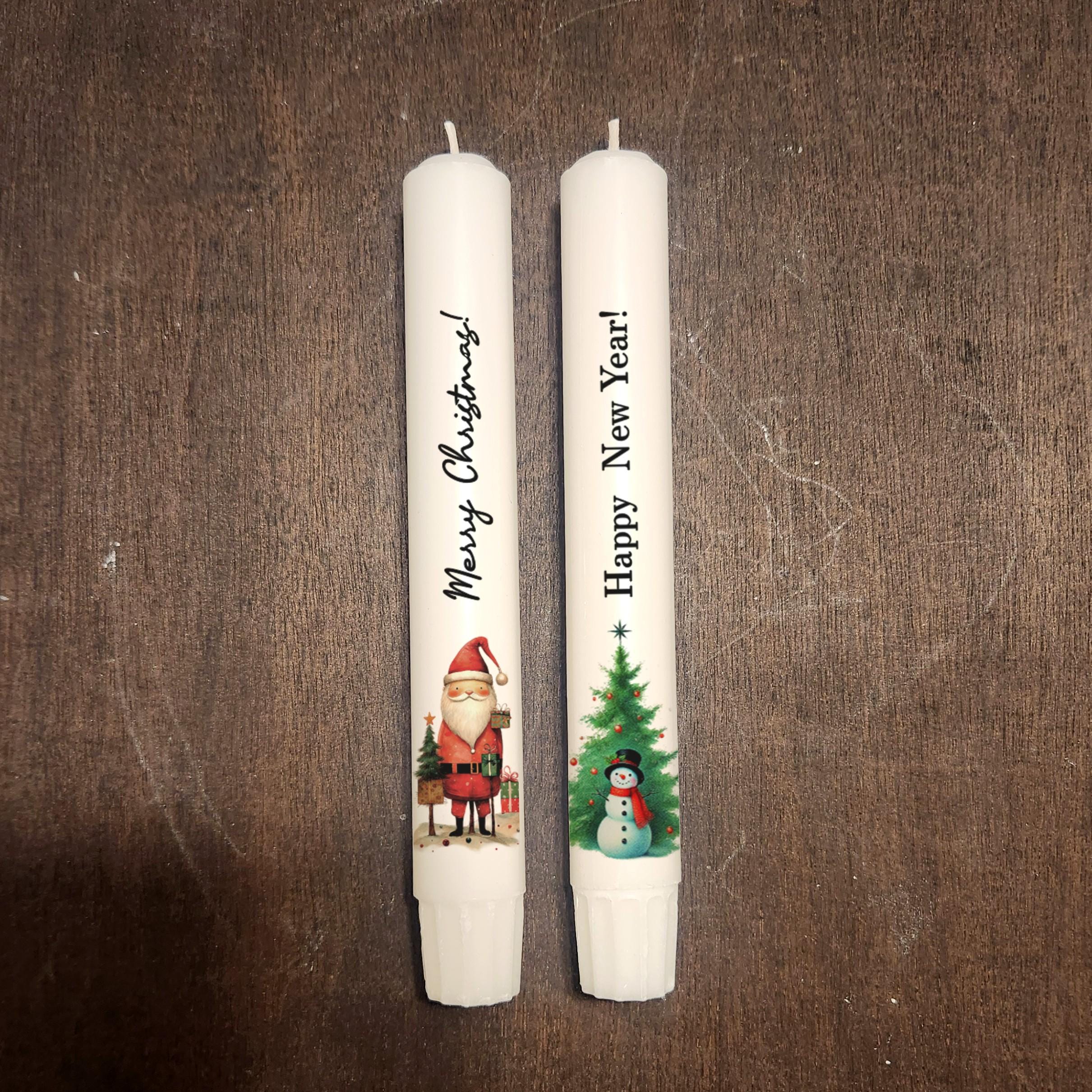 Christmas Taper Candle Set: Santa & New Year Tree Design