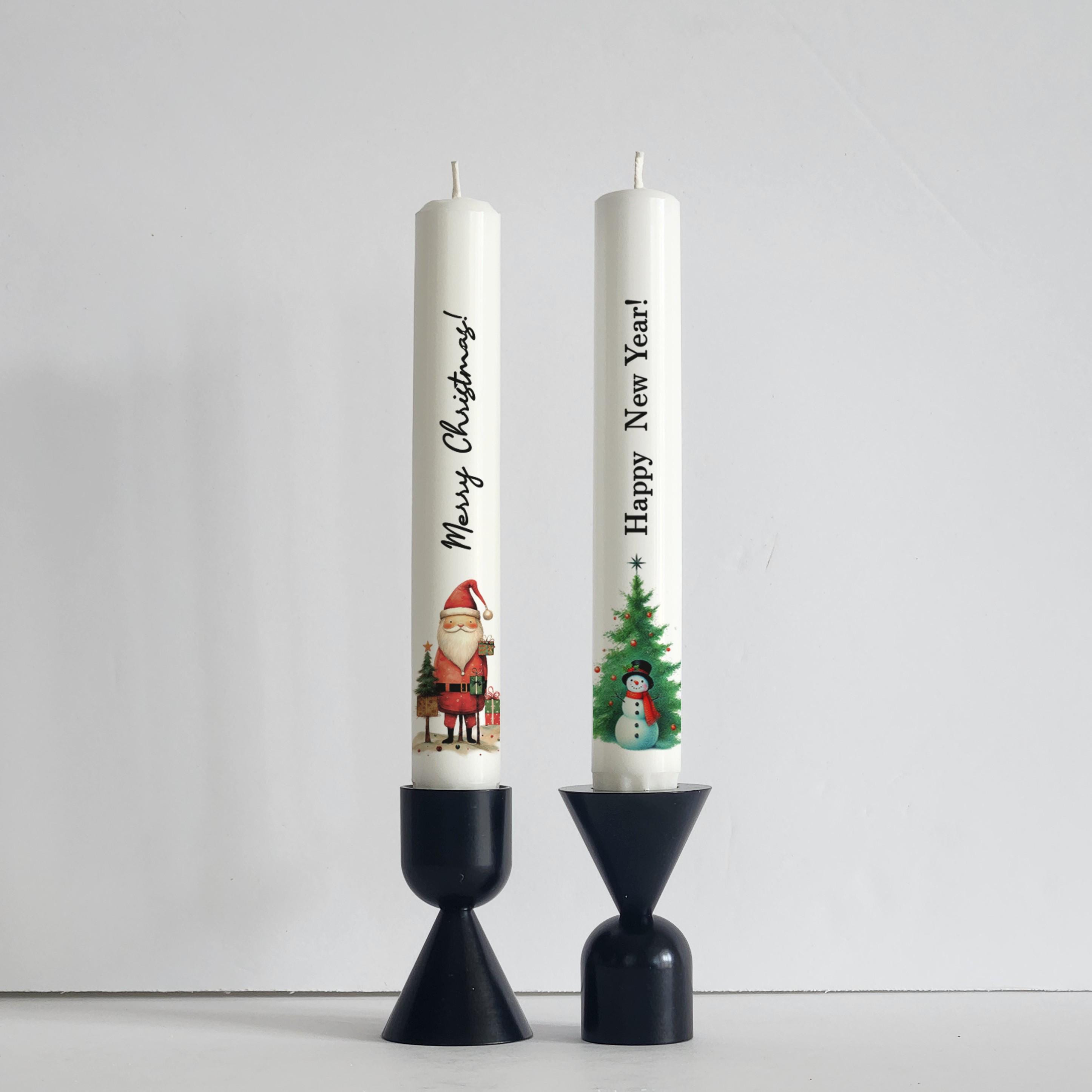 Christmas Taper Candle Set: Santa & New Year Tree Design