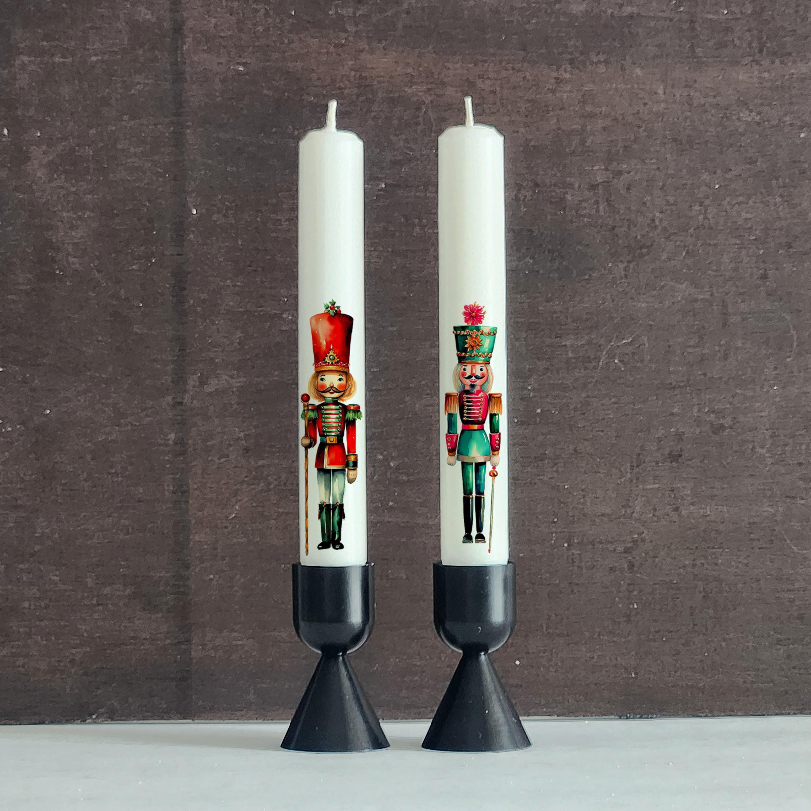 Nutcracker Taper Candles Set: Handcrafted Christmas Holiday Decor