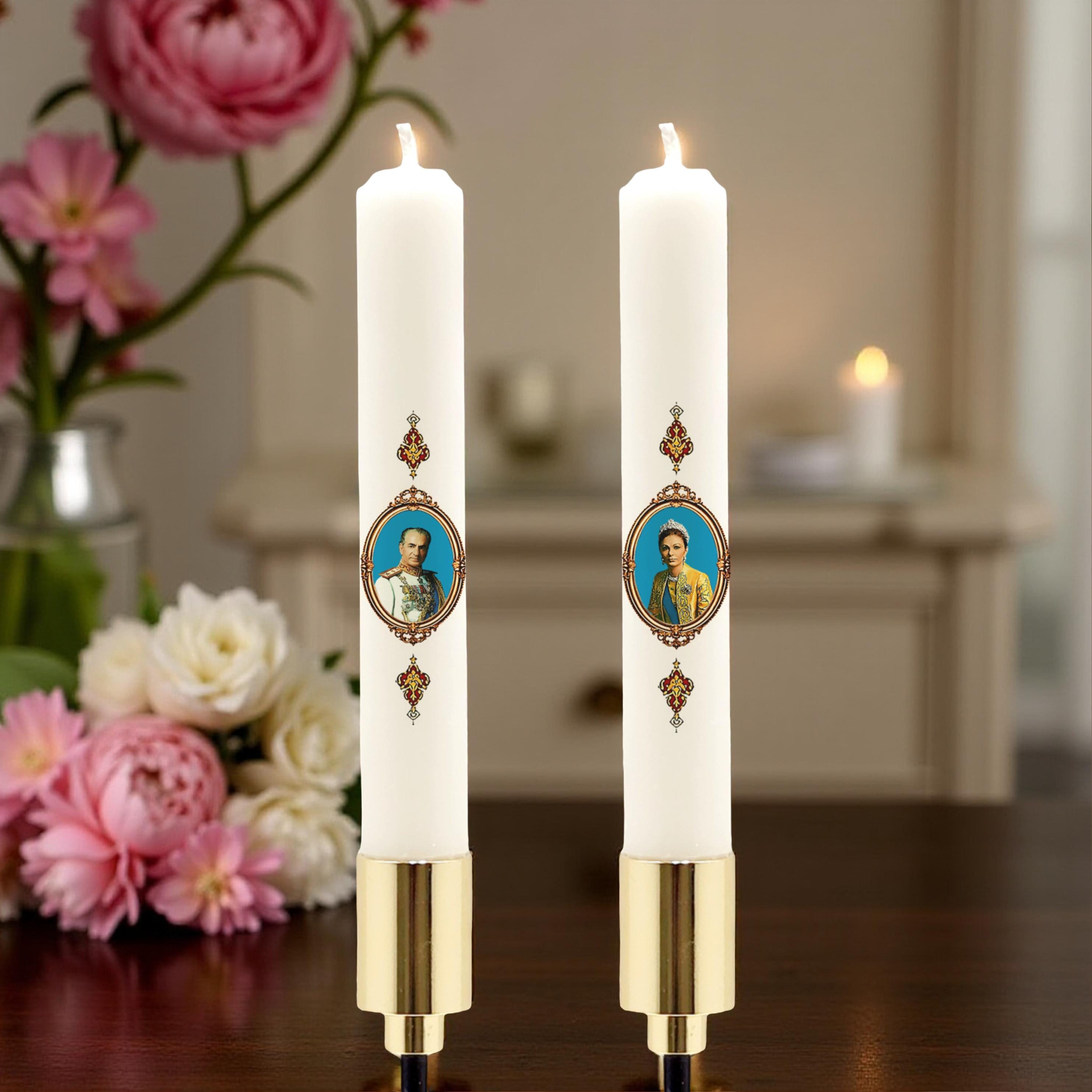 Persian Nowruz candle set- Royal Portrait Mohammad Reza Shah & Farah Pahlavi Tribute