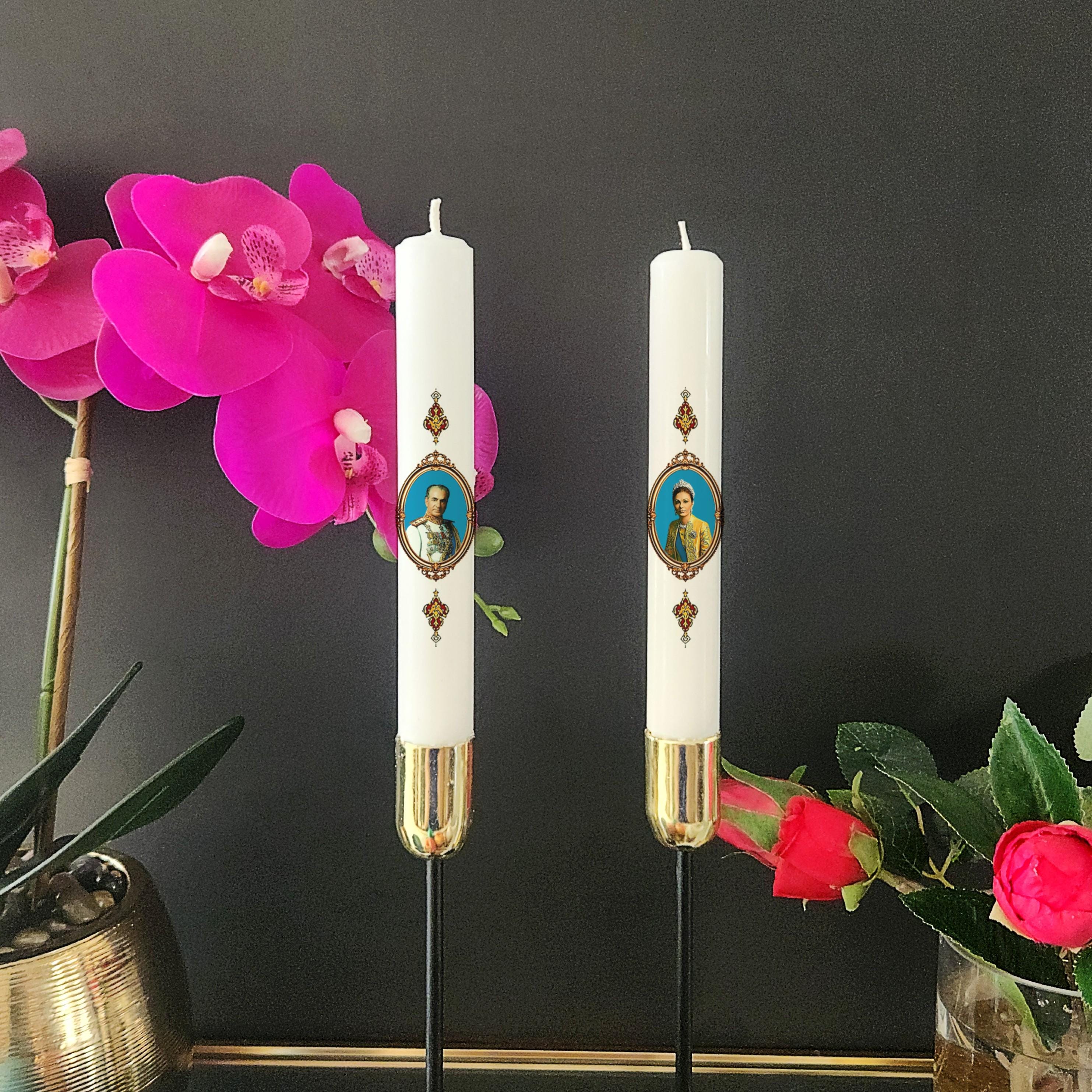 Persian Nowruz candle set- Royal Portrait Mohammad Reza Shah & Farah Pahlavi Tribute