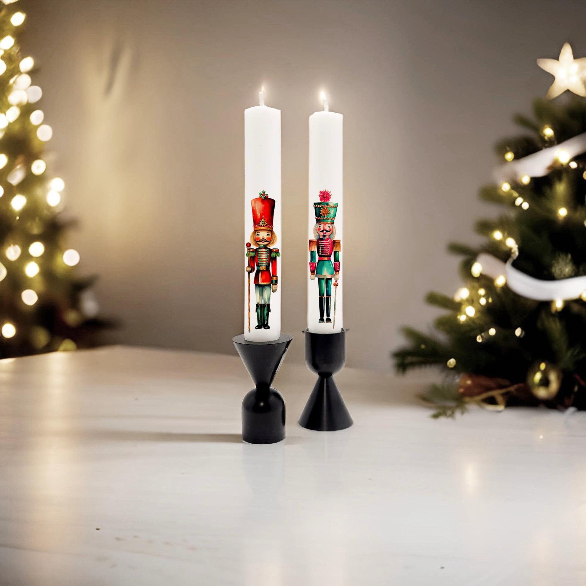 Nutcracker Taper Candles Set: Handcrafted Christmas Holiday Decor