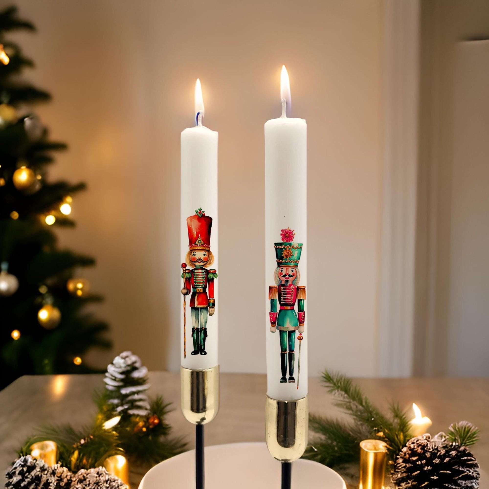 Nutcracker Taper Candles Set: Handcrafted Christmas Holiday Decor