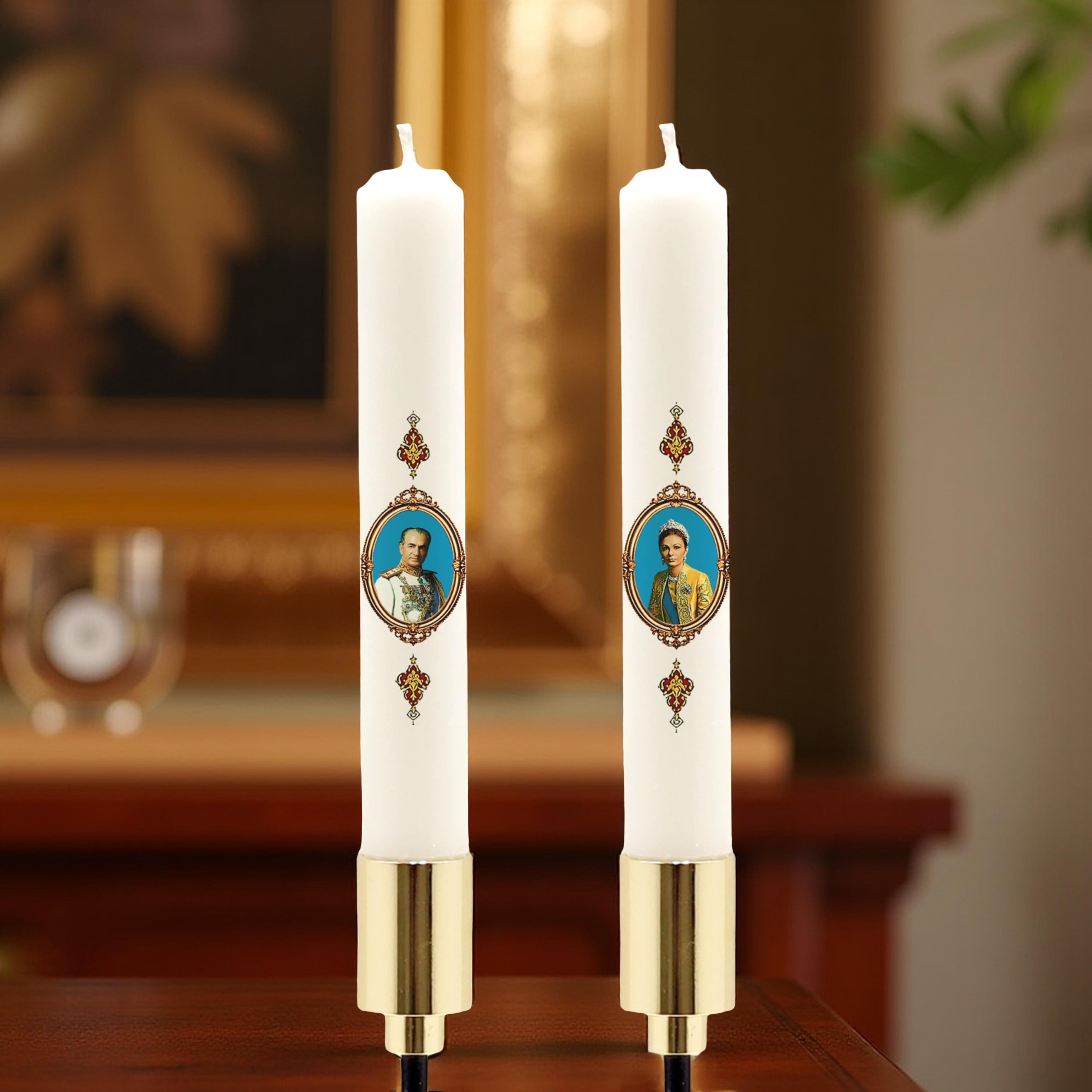 Persian Nowruz candle set- Royal Portrait Mohammad Reza Shah & Farah Pahlavi Tribute