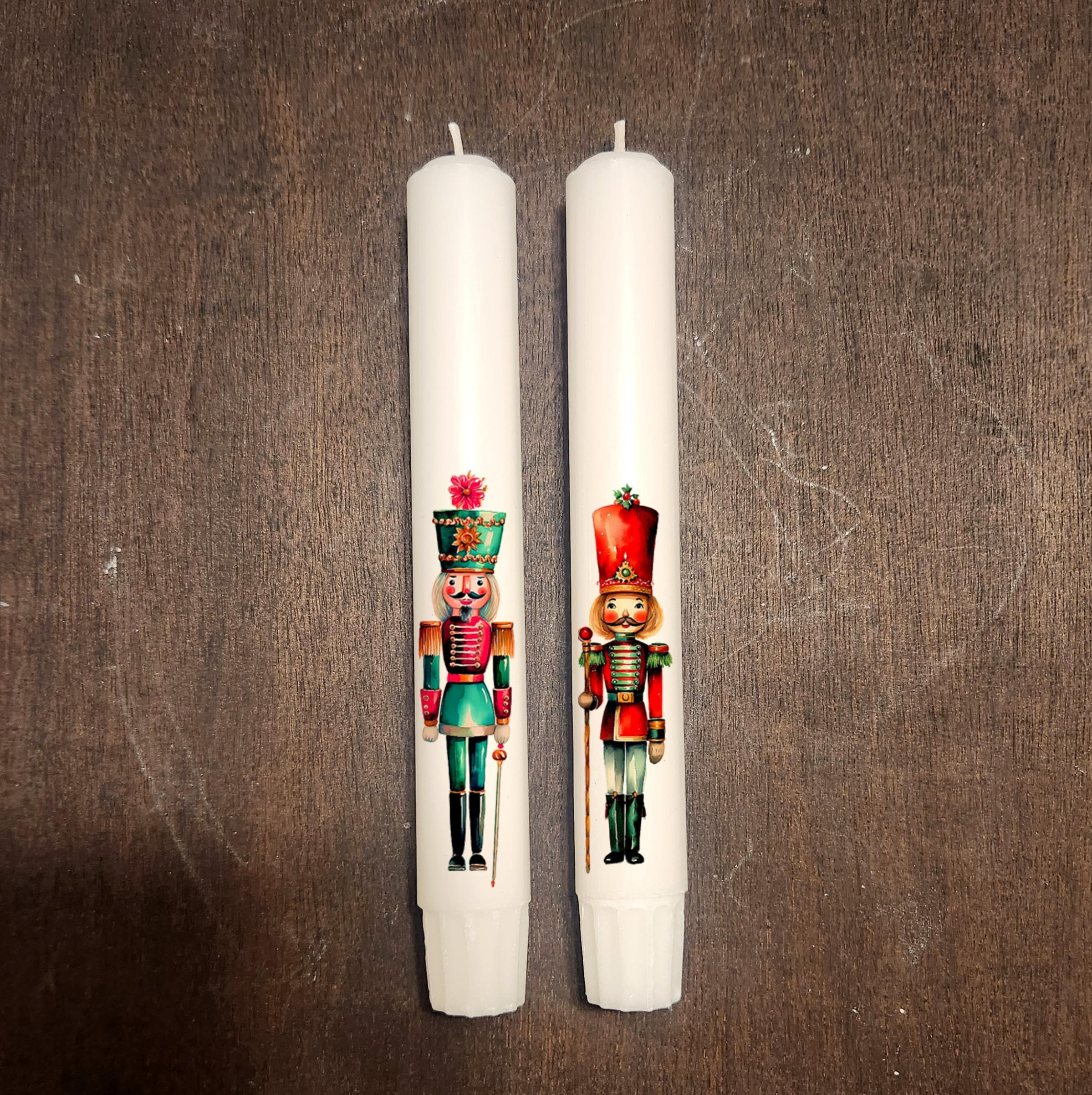 Nutcracker Taper Candles Set: Handcrafted Christmas Holiday Decor