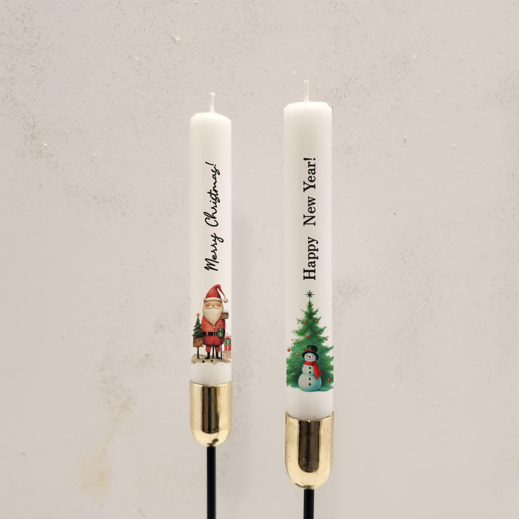 Christmas Taper Candle Set: Santa & New Year Tree Design