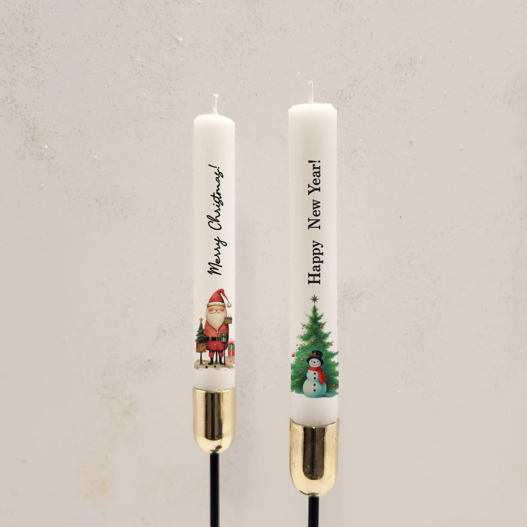 Christmas Taper Candle Set: Santa & New Year Tree Design