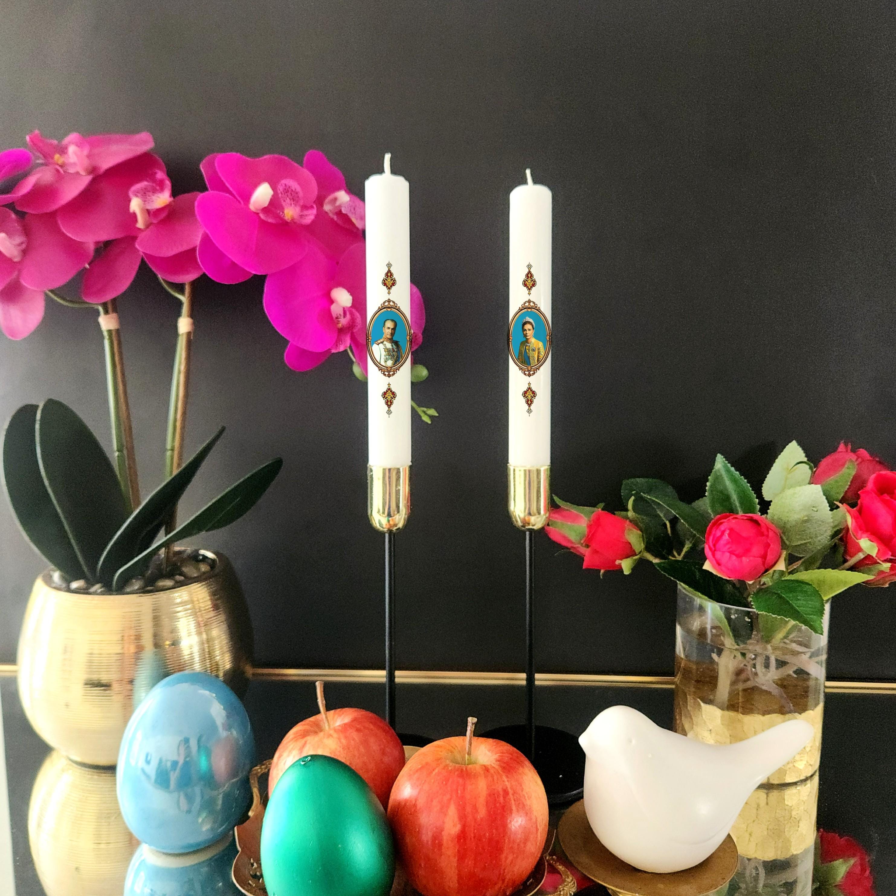 Persian Nowruz candle set- Royal Portrait Mohammad Reza Shah & Farah Pahlavi Tribute