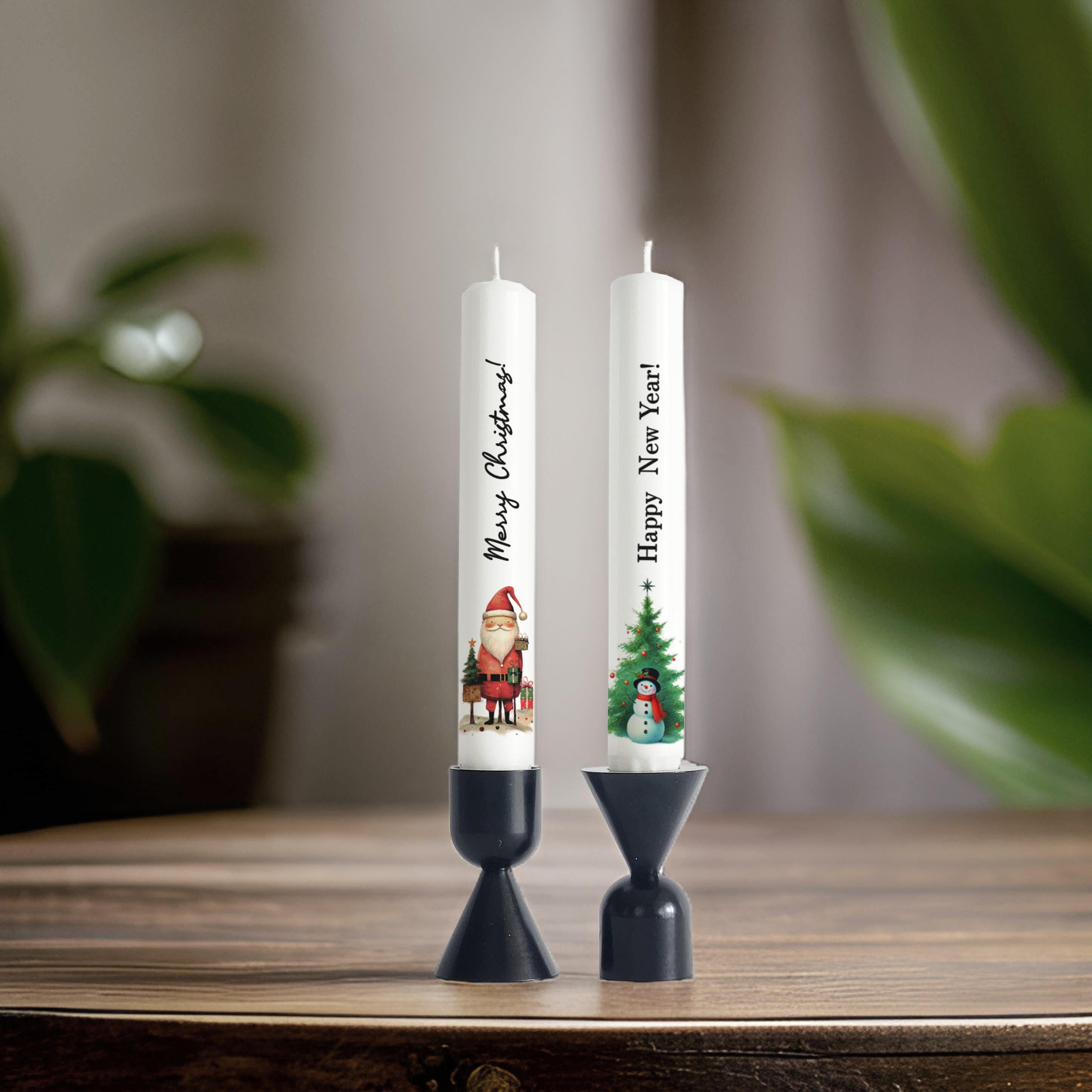 Christmas Taper Candle Set: Santa & New Year Tree Design